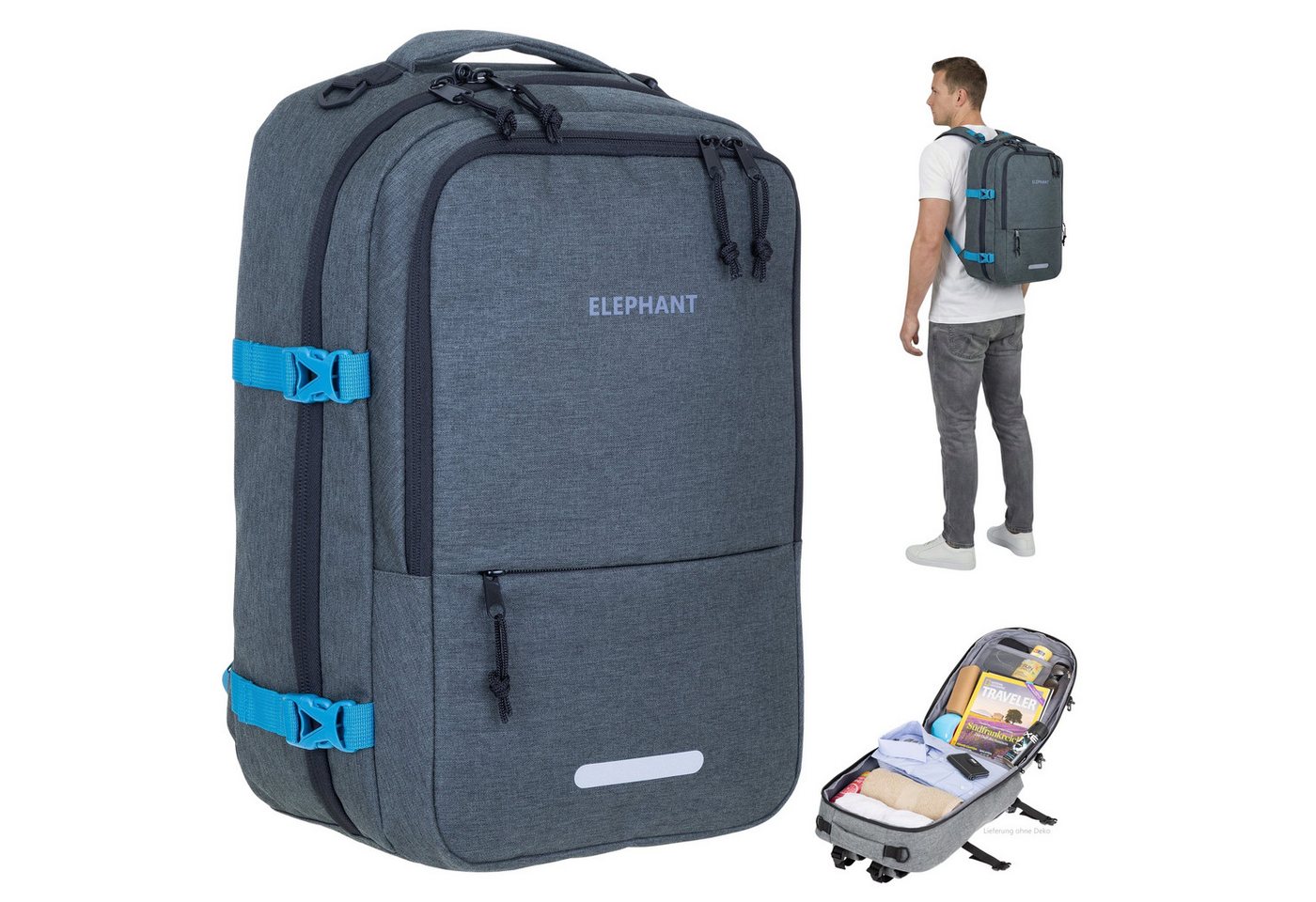 ELEPHANT Rucksack Handgepäck Flugzeug Laptop Fach Geheimtasche Daypack, Reisegepäck Gepäck Overnight Weekender Pendler Fly Medium Large von ELEPHANT
