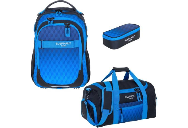 ELEPHANT Schulrucksack Hero Signature Schultasche (Set, 3-tlg., 3 Teile Rucksack Sporttasche Mäppchen Box), Softcase Schulranzen Schulmappe +rsm von ELEPHANT