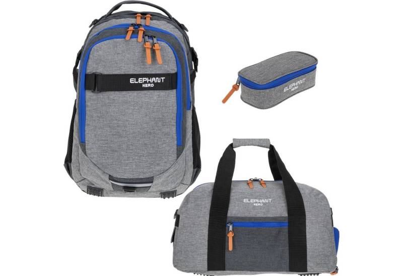 ELEPHANT Schulrucksack Hero Signature Schultasche (Set, 3-tlg., 3 Teile Rucksack Sporttasche Mäppchen Box), Softcase Schulranzen Schulmappe +rsm von ELEPHANT