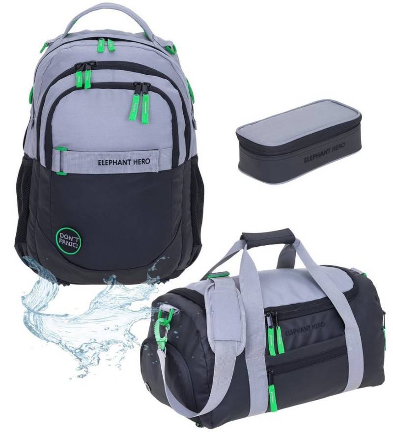 ELEPHANT Schulrucksack Hero Signature Schultasche (Set, 3-tlg., 3 Teile Rucksack Sporttasche Mäppchen Box), Softcase Schulranzen Schulmappe +rsm von ELEPHANT