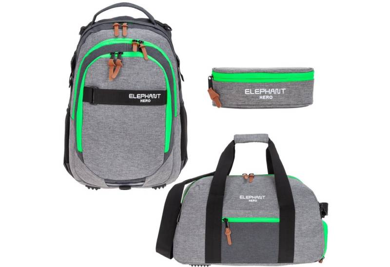 ELEPHANT Schulrucksack Hero Signature Schultasche (Set, 3-tlg., 3 Teile Rucksack Sporttasche Mäppchen Box), Softcase Schulranzen Schulmappe +rsm von ELEPHANT