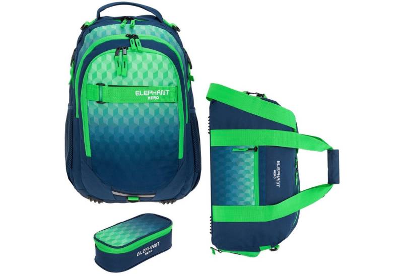 ELEPHANT Schulrucksack Hero Signature Schultasche (Set, 3-tlg., 3 Teile Rucksack Sporttasche Mäppchen Box), Softcase Schulranzen Schulmappe +rsm von ELEPHANT
