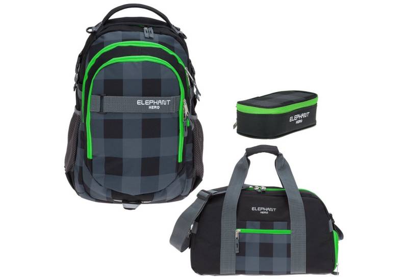 ELEPHANT Schulrucksack Hero Signature Schultasche (Set, 3-tlg., 3 Teile Rucksack Sporttasche Mäppchen Box), Softcase Schulranzen Schulmappe +rsm von ELEPHANT