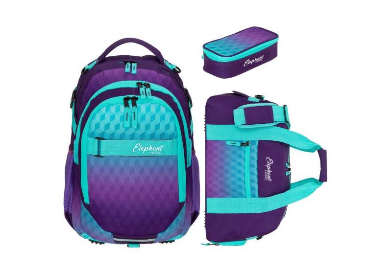 ELEPHANT Schulrucksack Hero Signature Schultasche (Set, 3-tlg., 3 Teile Rucksack Sporttasche Mäppchen Box), Softcase Schulranzen Schulmappe +rsm von ELEPHANT