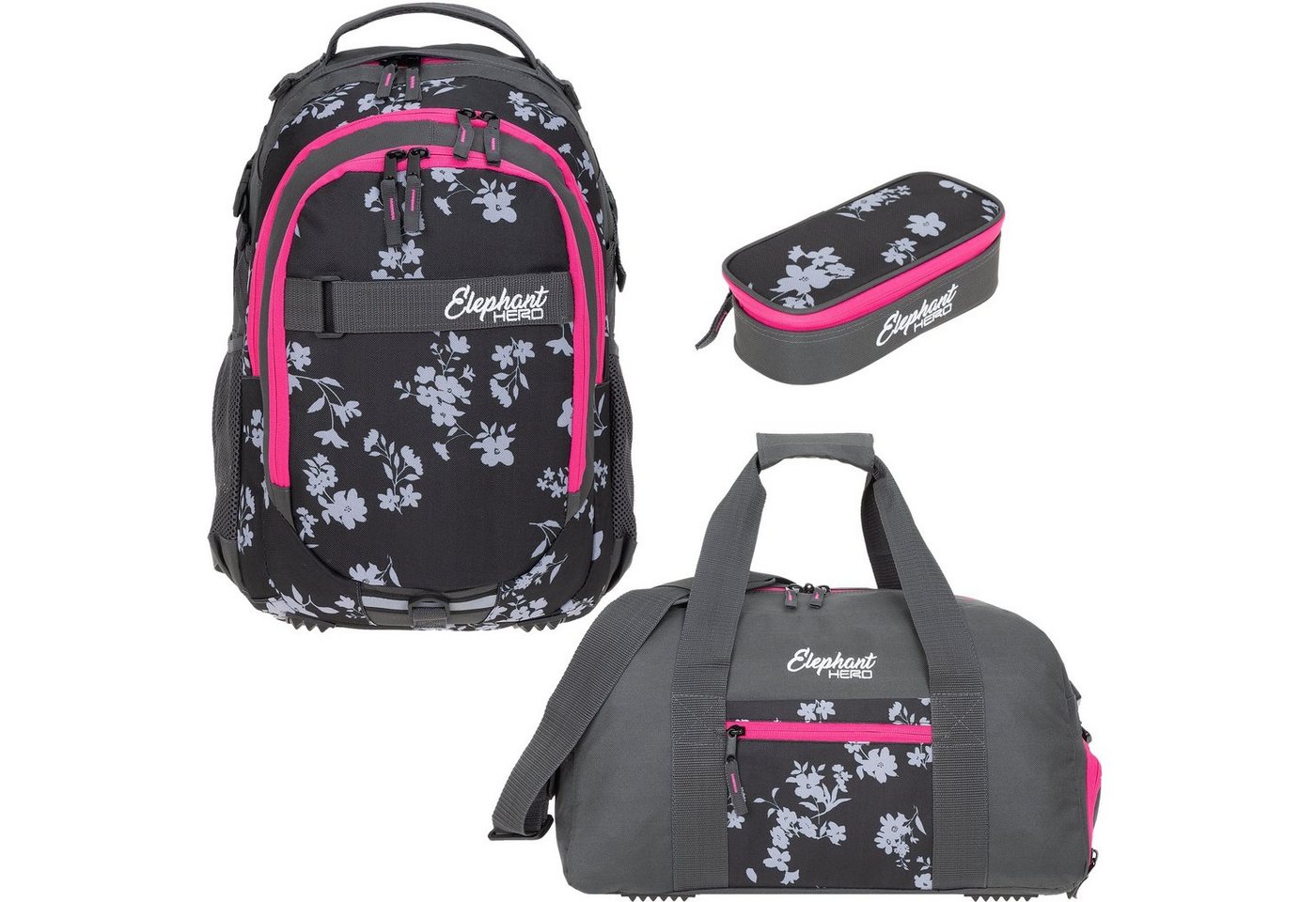 ELEPHANT Schulrucksack Hero Signature Schultasche (Set, 3-tlg., 3 Teile Rucksack Sporttasche Mäppchen Box), Softcase Schulranzen Schulmappe +rsm von ELEPHANT