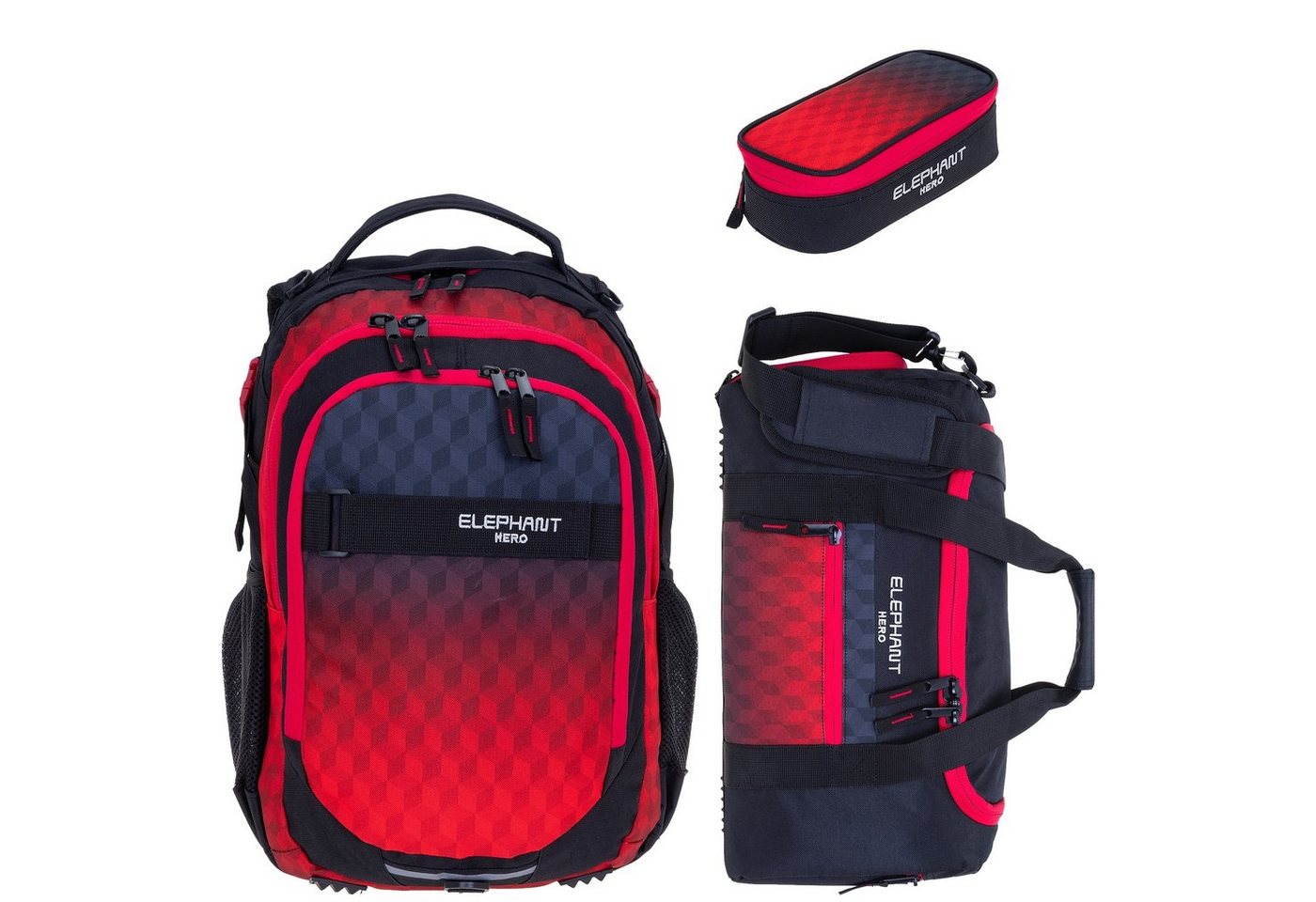 ELEPHANT Schulrucksack Hero Signature Schultasche (Set, 3-tlg., 3 Teile Rucksack Sporttasche Mäppchen Box), Softcase Schulranzen Schulmappe +rsm von ELEPHANT