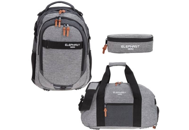 ELEPHANT Schulrucksack Hero Signature Schultasche (Set, 3-tlg., 3 Teile Rucksack Sporttasche Mäppchen Box), Softcase Schulranzen Schulmappe +rsm von ELEPHANT