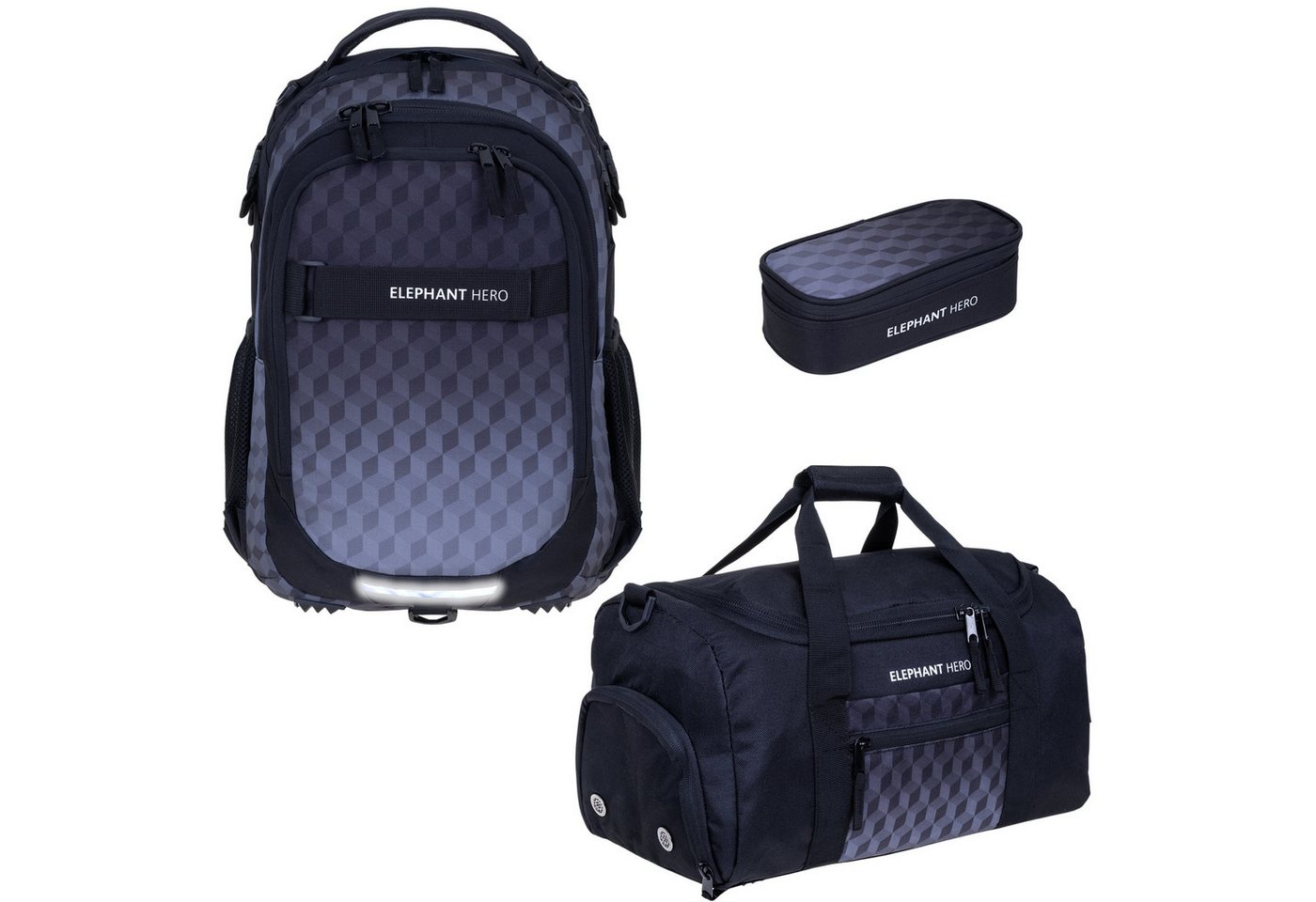 ELEPHANT Schulrucksack Hero Signature Schultasche (Set, 3-tlg., 3 Teile Rucksack Sporttasche Mäppchen Box), Softcase Schulranzen Schulmappe +rsm von ELEPHANT