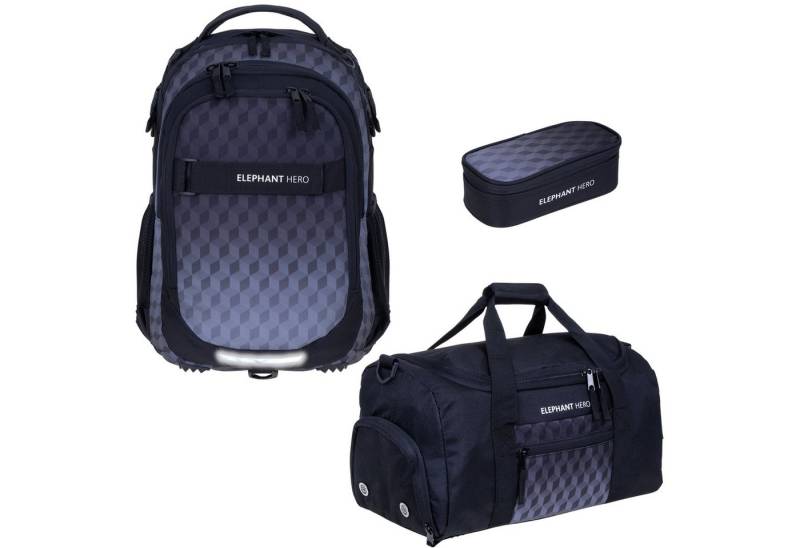 ELEPHANT Schulrucksack Hero Signature Schultasche (Set, 3-tlg., 3 Teile Rucksack Sporttasche Mäppchen Box), Softcase Schulranzen Schulmappe +rsm von ELEPHANT