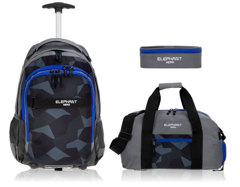 ELEPHANT Schulrucksack Schultrolley Trolley Hero Signature Schulrucksack (3 Teile Set), Rucksacktrolley Schule Rucksack Trolly, Sporttasche, Mäppchen Box +tsm von ELEPHANT