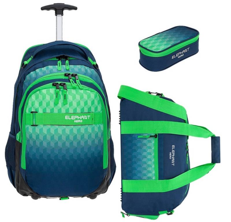 ELEPHANT Schulrucksack Schultrolley Trolley Hero Signature Schulrucksack (3 Teile Set), Rucksacktrolley Schule Rucksack Trolly, Sporttasche, Mäppchen Box +tsm von ELEPHANT