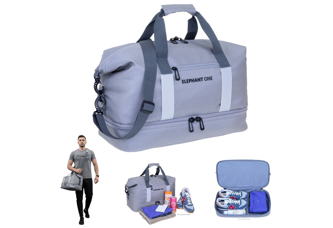 ELEPHANT Sporttasche Damen Herren Reisetasche Gym Schuhfach Innentaschen, Reisetasche Sport Tasche Schuhfach Vortasche 47 cm 30 L + Flasche von ELEPHANT