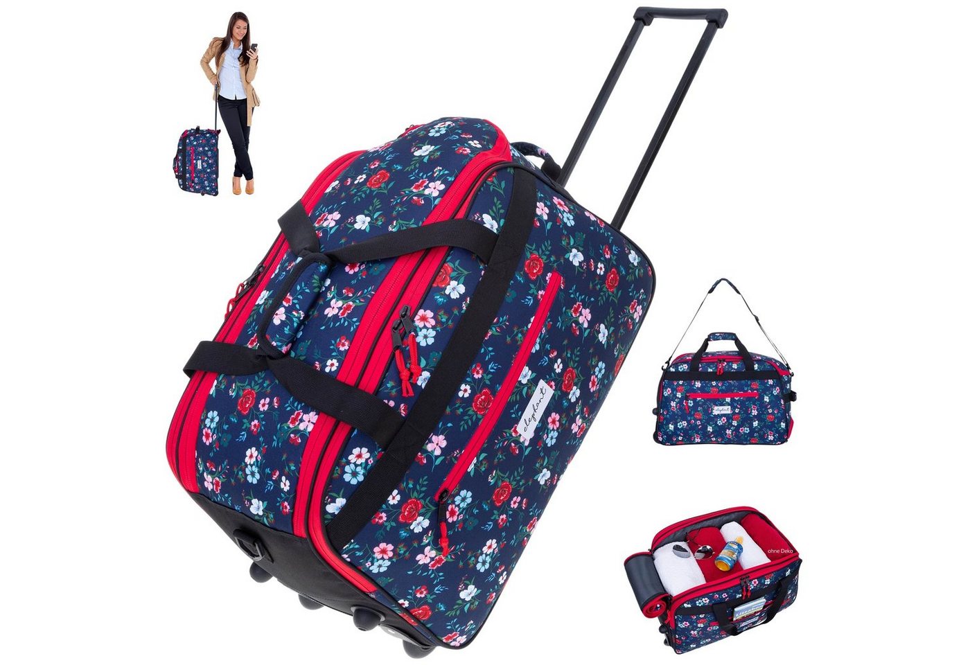 ELEPHANT Trolley Reisetasche Damen Duffle Bag Travel Reisetrolley 55 cm Flower, Weekender Sauna Reise Sport Trolly Tasche Rollen von ELEPHANT