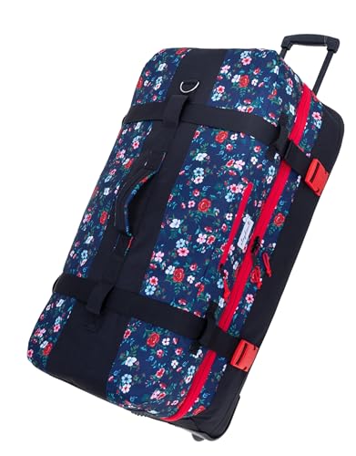 Elephant Trolley Reisetrolley Damen groß 2 Hauptfächer 82 cm 120 Liter Innenfach Softcase Reise Trolly Gepäck XXL (Blue Flower (dunkelblau-rot) 13026) von Elephant