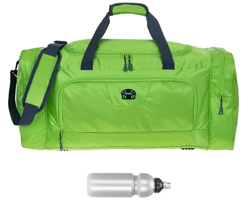 Sporttasche Damen Herren Trainer XL 69 cm 55 L Nassfach Reisetasche Schuhfach Sport Fitness Sauna Gym Bag Tasche sehr groß 1244 + Trinkflasche (Lime Green (grün)) von ELEPHANT