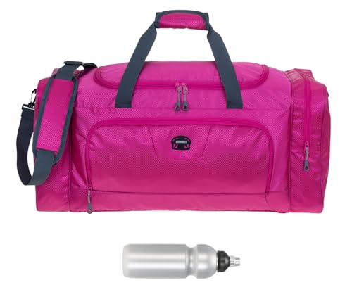 Sporttasche Damen Herren Trainer XL 69 cm 55 L Nassfach Reisetasche Schuhfach Sport Fitness Sauna Gym Bag Tasche sehr groß 1244 + Trinkflasche (Pink Berry (rosa)) von ELEPHANT