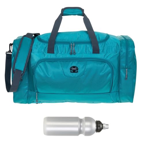 Sporttasche groß Damen Herren Trainer Large 55 cm 40 L Nassfach Reisetasche Sport Fitness Sauna Saunatasche Schwimmtasche Tasche groß 1243 + Trinkflasche (Petrol Türkis (türkis)) von ELEPHANT