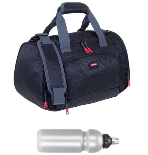 Sporttasche klein Damen Herren Kinder Trainer Small 42 cm 18 L Reisetasche Sport Reise Gymbag Arbeit Fitness Schule Gym Bag Tasche 1242 + Trinkflasche (Black (schwarz)) von Elephant