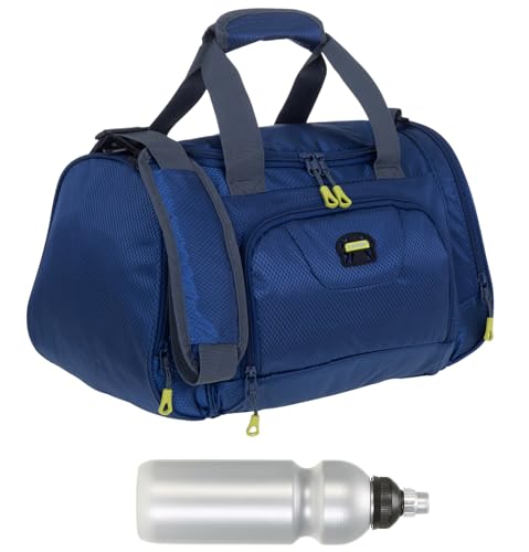 Sporttasche klein Damen Herren Kinder Trainer Small 42 cm 18 L Reisetasche Sport Reise Gymbag Arbeit Fitness Schule Gym Bag Tasche 1242 + Trinkflasche (Dark Marine Blue (blau)) von Elephant