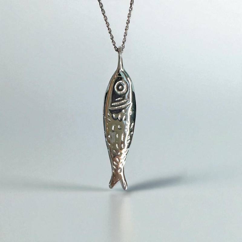 Sardine Sterling Silber Halskette - Handgemachter Fisch Anhänger von ELESSTUDIO