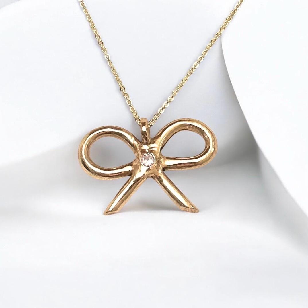 Schleife Kette, Goldene Kette Mit Grosse Schleife Anhänger, Charm, Gold Schleife, Handgemachte Handgemachter Goldschmuck, Diamant Mädchenhafter Schleife Kette, Goldene Kette Mit Grosse Schleife Anhänger, Charm, Gold Schleife, Handgemachte Handgemachter Goldschmuck, Diamant Mädchenhafter von ELESSTUDIO