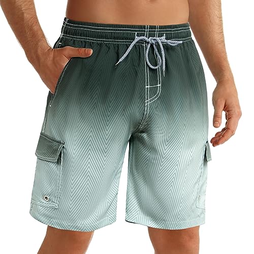 ELETOP Badehose Herren lang Schnelltrocknend Boardshorts,Badehosen für Herren mit Mesh-Futter,Badeshorts Herren,Farbverlauf-Armeegrün,4XL von ELETOP