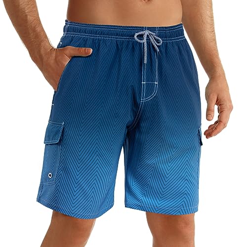 ELETOP Badehose Herren lang Schnelltrocknend Boardshorts,Badehosen für Herren mit Mesh-Futter,Badeshorts Herren,Farbverlauf-blau,L von ELETOP