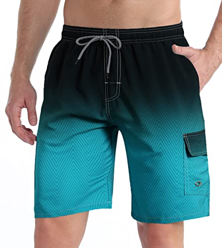 ELETOP Badehose Herren lang Schnelltrocknend Boardshorts,Badehosen für Herren mit Mesh-Futter,Badeshorts Herren,Farbverlauf-grün,3XL von ELETOP