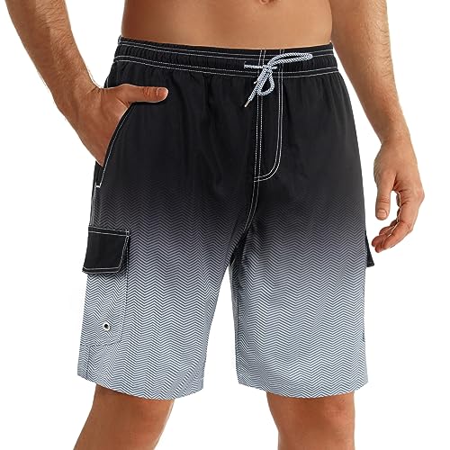 ELETOP Badehose Herren lang Schnelltrocknend Boardshorts,Badehosen für Herren mit Mesh-Futter,Badeshorts Herren,Farbverlauf-schwarz,3XL von ELETOP