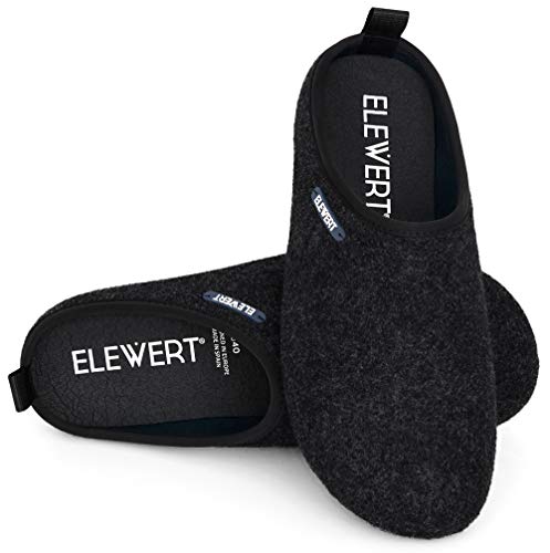 ELEWERT® Herren Hausschuhe I Pantoffeln Damen I Filz Unisex Schuhe I Atmungsaktive Slipper I Anatomischer Einlegesohle I Naturkautschuksohle I Spanien I Schwarz, EU 38 von ELEWERT