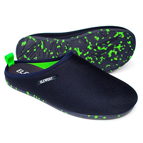 ELEWERT® – Hausschuhe für Herren/Damen - NATURAL-LITE - Pantoffeln/Slipper – für Sommer und Winter, mit extra Komfortabel, atmungsaktiv, rutschfeste Gummisohle - Marine/Grün, EU 37 von ELEWERT