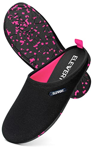 ELEWERT® – Hausschuhe für Herren/Damen - NATURAL-LITE - Pantoffeln/Slipper – für Sommer und Winter, mit extra Komfortabel, atmungsaktiv, rutschfeste Gummisohle - Schwarz/Rosa, EU 38 von ELEWERT