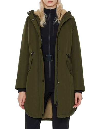 ELEZAY Damen Wintermantel Fleece Gefüttert Parka Jacke mit Kapuze Mittellang Warm Freizeitjacke, Grün , M von ELEZAY