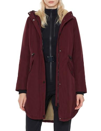 ELEZAY Damen Wintermantel Fleece Gefüttert Parka Jacke mit Kapuze Mittellang Warm Freizeitjacke, Rot/Ausflug, einfarbig (Getaway Solids), XL von ELEZAY