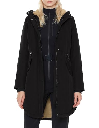 ELEZAY Damen Wintermantel Fleece Gefüttert Parka Jacke mit Kapuze Mittellang Warm Freizeitjacke, Schwarz, XL von ELEZAY