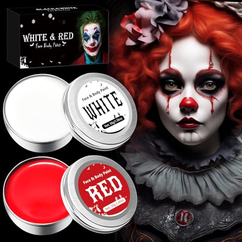 ELF-GRETTER Halloween Schminke Clown, Halloween Make up für Erwachsene Kinder, Schminke Halloween Set für Kinderschminke Theaterschminke Faschingsschminke, Face Paint SFX Makeup (Rot+Weiß) von ELF-GRETTER