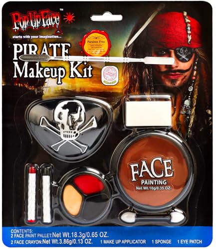 Halloween Schminke Piraten, Halloween Make up Set für Erwachsene Kinder mit Face Paint, Gesichtsfarben Buntstifte, Pirat Augenklappe, Theaterschminke Faschingsschminke Karneval (Piratenfarbe) von ELF-GRETTER