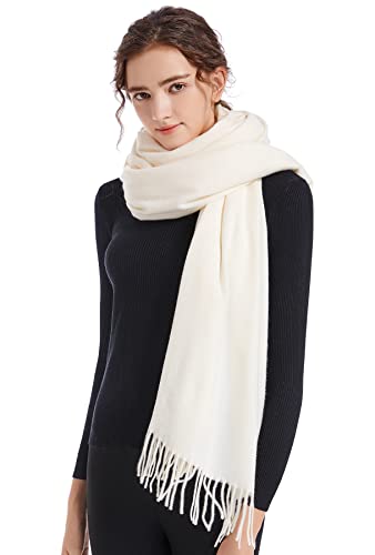 ELF KUCKUCK Schal Damen Winter Baumwolle Winterschal Pashmina Halstuch Frauen, Cremeweiß von ELF KUCKUCK