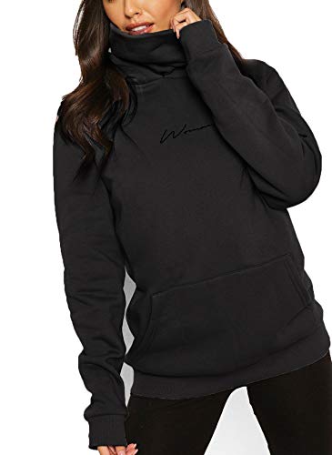 ELFIN Damen Hoodie Sweatshirt Langarm Kapuzenpullover Winter Pullover Hochkragen Sweatjacke Kapuzen Pullis, Schwarz, M von ELFIN