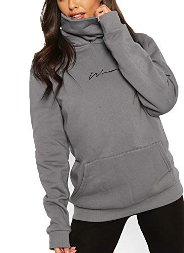 ELFIN Damen Hoodie Sweatshirt Langarm Kapuzenpullover Winter Pullover Hochkragen Sweatjacke Kapuzen Pullis, Grau, XL von ELFIN