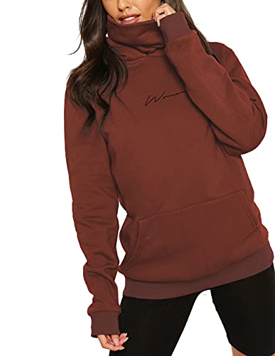 ELFIN Damen Hoodie Sweatshirt Langarm Kapuzenpullover Winter Pullover Hochkragen Sweatjacke Kapuzen Pullis, Weinrot, XL von ELFIN