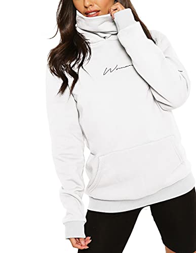 ELFIN Damen Hoodie Sweatshirt Langarm Kapuzenpullover Winter Pullover Hochkragen Sweatjacke Kapuzen Pullis, Weiß, XXL von ELFIN