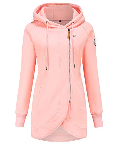 ELFIN Damen Jacken Sweatjacket Damen Sweatjacke mit Kapuze,Pink,XL von ELFIN