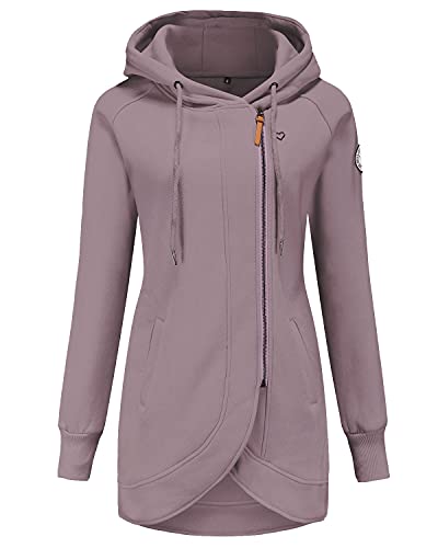 ELFIN Damen Lange Kapuzenpullover Zipper Hoodie Herbst Winter Pulli Sweatjacke mit Reißverschluss von ELFIN