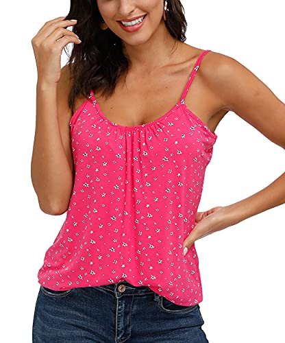 ELFIN Damen Spaghetti Top Sommer Tanktop Bluse Ärmellose Falten Basic Shirt Sommer Strand Bluse Oberteile Lässiges (L, Rot) von ELFIN