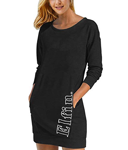 ELFIN Damen Sweatkleid Langarm Kleider Sweatshirt Dress Lässig Sportliche Longshirt Tops Minikleider mit Logodruck Herbst von ELFIN