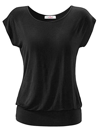 ELFIN Damen T-Shirt Ärmellos Longshirt Kurzarm Lässig Tunika Weite O-Neck Oberteile Sommer Basic Top, schwarz Gr. XL von ELFIN