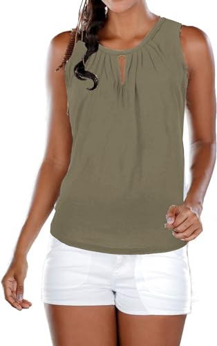 ELFIN Damen Tank Top Ärmellose Sommer Strand Oberteile Knopfleiste Bluse Läsiges Weste Top Shirts Basic, Armeegrün, M von ELFIN