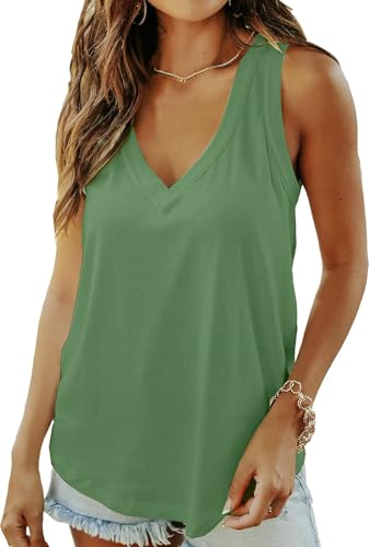 ELFIN Damen V-Ausschnitt Tank Top Ärmellos Sommer Basic T-Shirts Casual Oberteile Tunika Tops (M, Armeegrün) von ELFIN