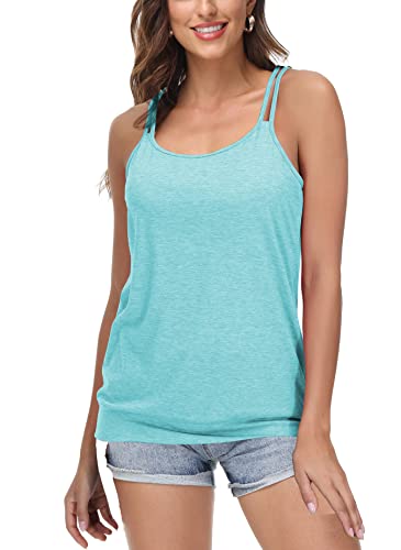 ELFIN Damen Yoga Tanktop Spaghetti Top Sommer Bluse Sport Ärmelloses Basic Shirt Oberteile Mit breitem Bund am Saum von ELFIN